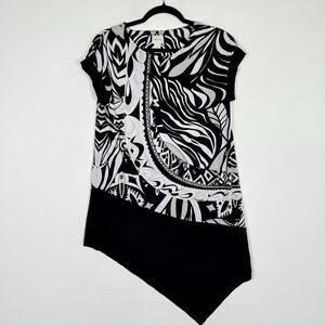 Chico's‎ Top Womens 0 Small 4 Black White Artsy Elevated Stretch Asymmetrical